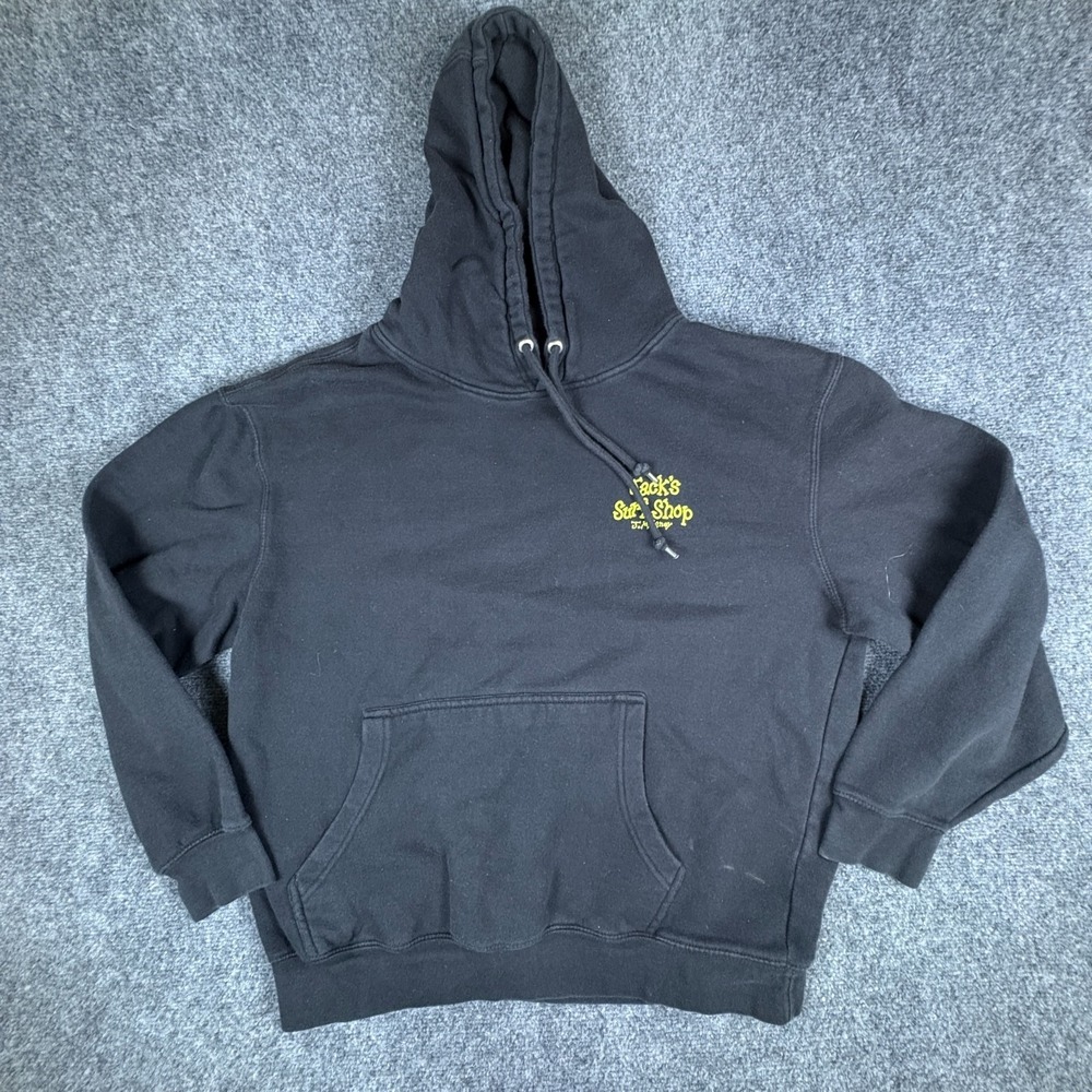 Jack's Surfboards Hoodie Mens Large Black Nirvana Smiley Graphic Cotton Pullover
